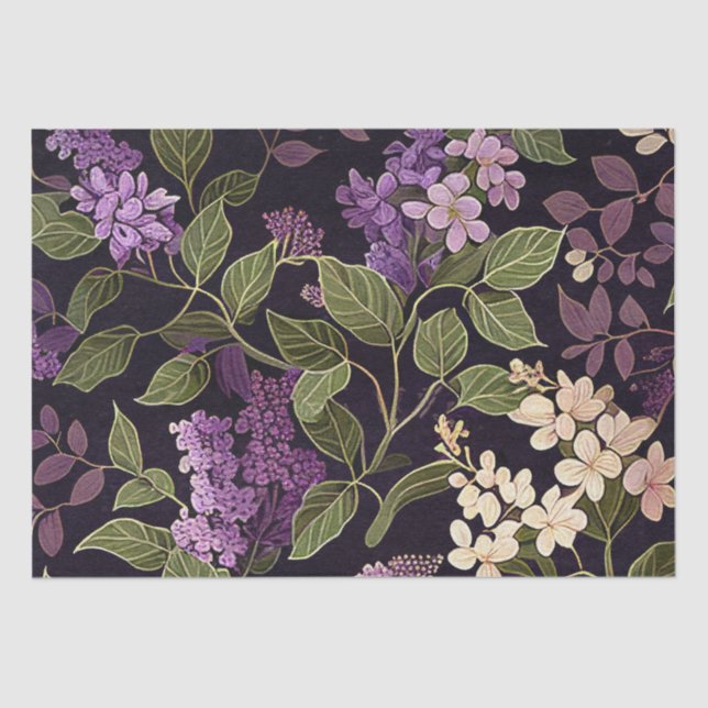 Papier Mousseline Lilac Fleur violet noir Motif Floral Découpage (Recto)