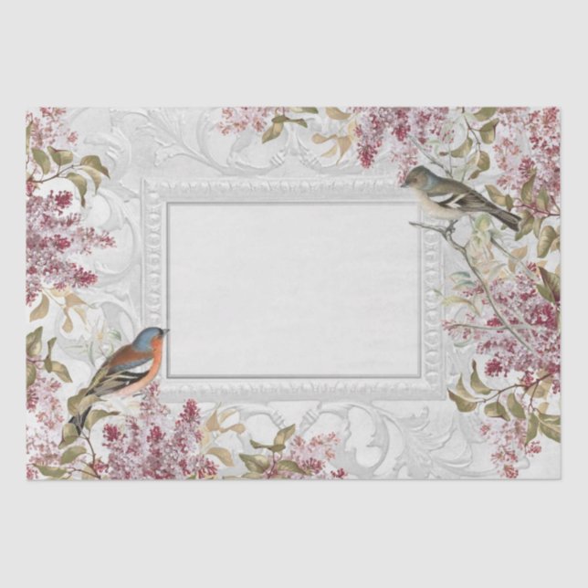 Papier Mousseline Lilac Flower Bird French Ornate Frame Decoupage    (Recto)