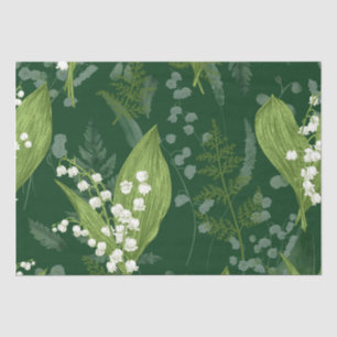Papier Mousseline Lily de Vallée avec des fougères    Vert Foncé