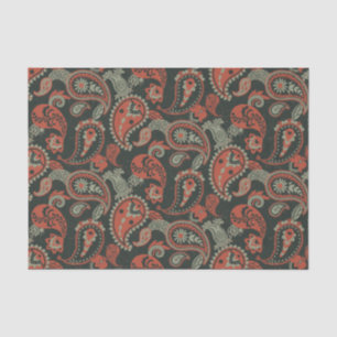 Papier Mousseline Linocut Traditionnel Paisley Chaud Orange Mint Ver