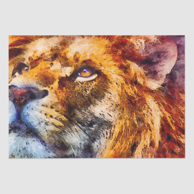 Papier Mousseline Lion Artisan Aquarelle Découpage papier de tissus (Recto)