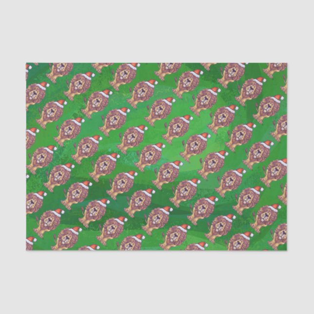 Papier Mousseline Lion Christmas on Green (Recto)