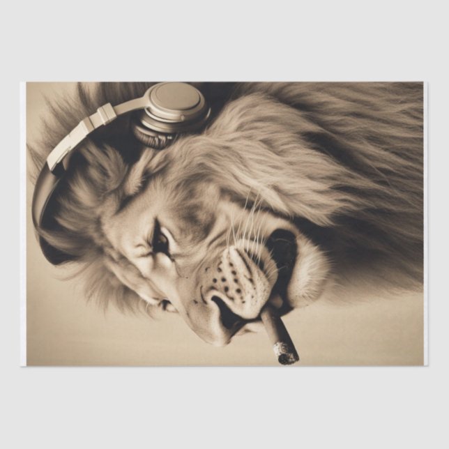 Papier Mousseline Lion cool avec casque Fumer décapage/tissu (Recto)