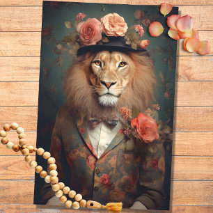 Papier Mousseline Lion en costume, Casquette avec Fleurs 2 découpage