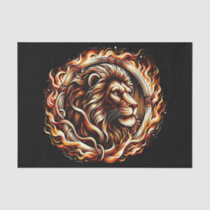Papier Mousseline Lion Flamboyant dans un Anneau de Flammes d'Astrol