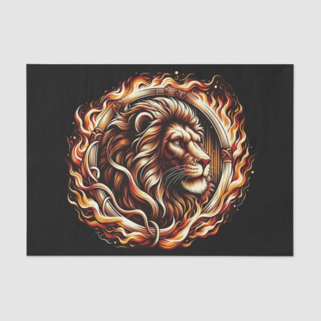 Papier Mousseline Lion Flamboyant dans un Anneau de Flammes de Feu A (Recto)
