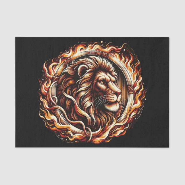 Papier Mousseline Lion flamboyant en anneau d'astrologie des flammes (Recto)