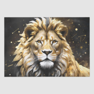 Papier Mousseline Lion Mâle Majestic D'Or Et De Gris,