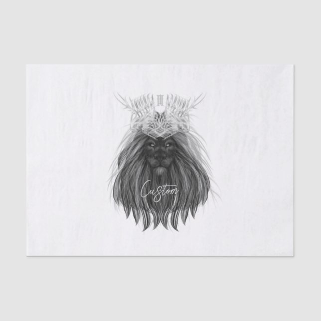 Papier Mousseline Lion noir avec couronne Antlers et monogramme (Recto)