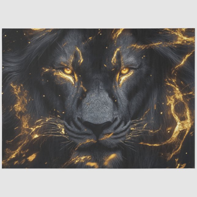 Papier Mousseline Lion noir avec fermeture d'or (ensemble) (Recto)