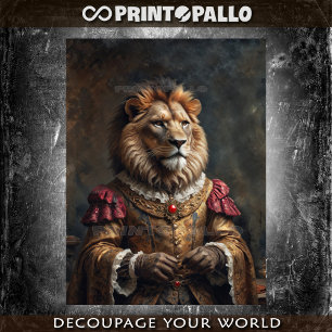 Papier Mousseline Lion Renaissance royal paré d'un collier de rubis