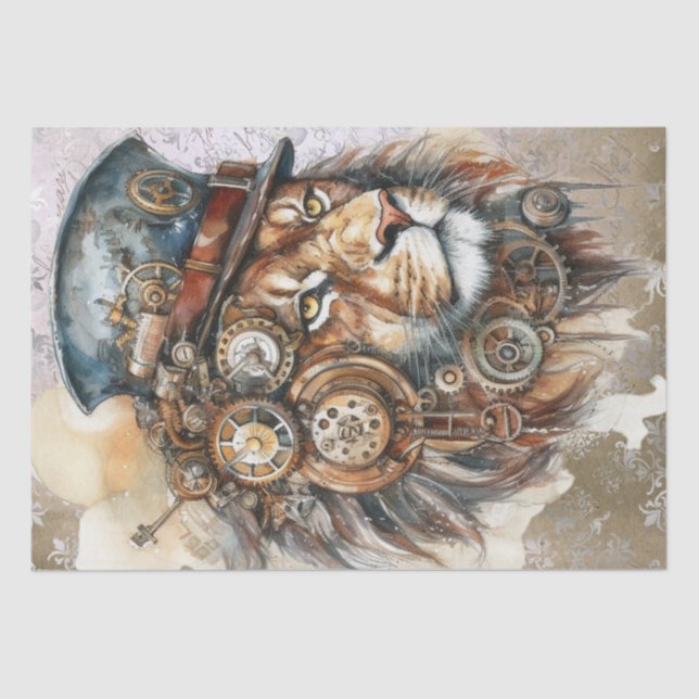 Papier Mousseline Lion Steampunk (Recto)