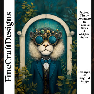 Papier Mousseline Lion Steampunk En Costume Turquoise Dans Le Jardin