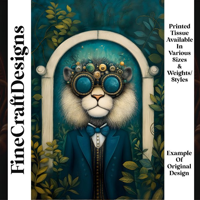 Papier Mousseline Lion Steampunk En Costume Turquoise Dans Le Jardin (Créateur téléchargé)