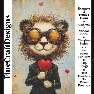 Papier Mousseline Lion Steampunk et ballon de coeur rouge AS1 Découp