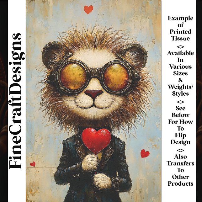 Papier Mousseline Lion Steampunk et ballon de coeur rouge AS1 Découp (Créateur téléchargé)