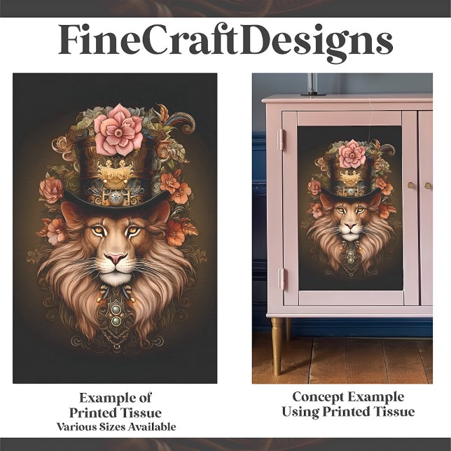 Papier Mousseline Lion Steampunk Magnifique Floral En Découpage E2 C (Créateur téléchargé)