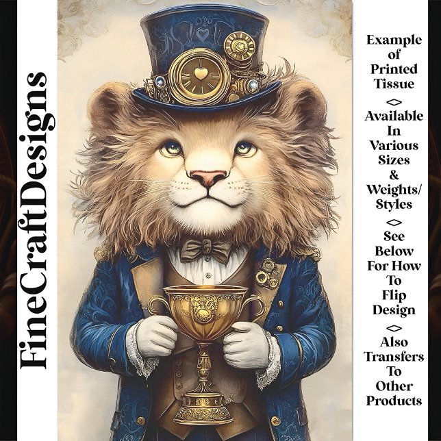 Papier Mousseline Lion Steampunk & Trophée doré Découpage AS3 (Créateur téléchargé)