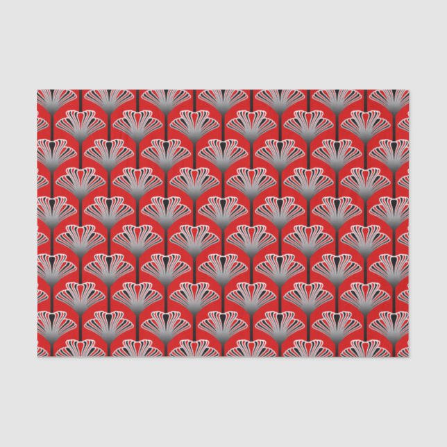 Papier Mousseline Lis d'art déco, rouge-foncé et gris/gris (Recto)