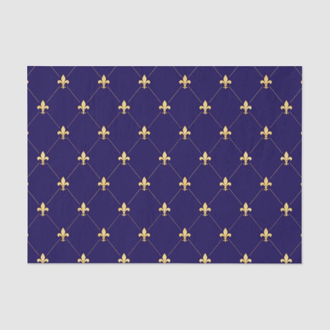 Papier Mousseline Lis d'or sur fond bleu de minuit (Recto)