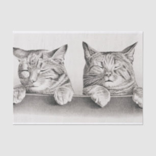 Papier Mousseline Lithographie de chats dormant vintage, 1874 Découp