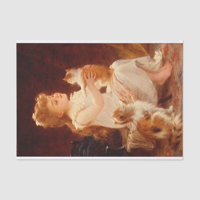 Papier Mousseline Little Child Playing with the kitten (1893) (Recto)