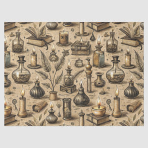 Papier Mousseline Livres & Bougies de Sorcellerie Vintage Motif