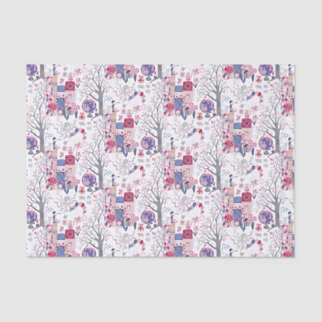 Papier Mousseline Livres Fairytale et Créatures Magiques Blanc (Recto)