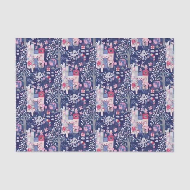 Papier Mousseline Livres Fairytale et Créatures Magiques Bleu (Recto)