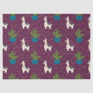 Papier Mousseline Llama, Catcus et Etoiles sur la page pourpre