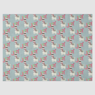 Papier Mousseline Llama portant un chapeau de Père Noël et lunettes 