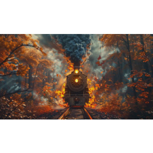 Papier Mousseline Locomotive à vapeur Decoupage Forêt d'automne et f