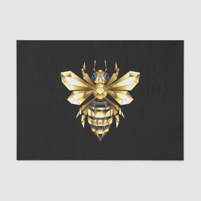 Papier Mousseline Logo Faux Gold Foil Bee Polygonal sur Noir (Recto)