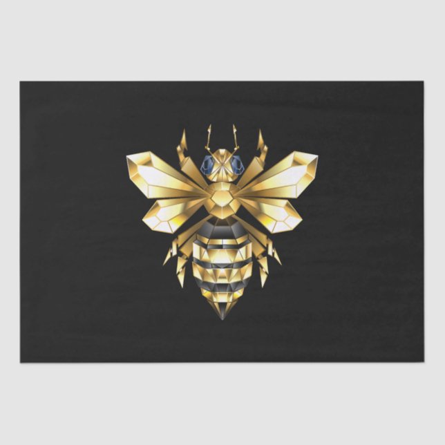 Papier Mousseline Logo Faux Gold Foil Bee Polygonal sur Noir (Recto)