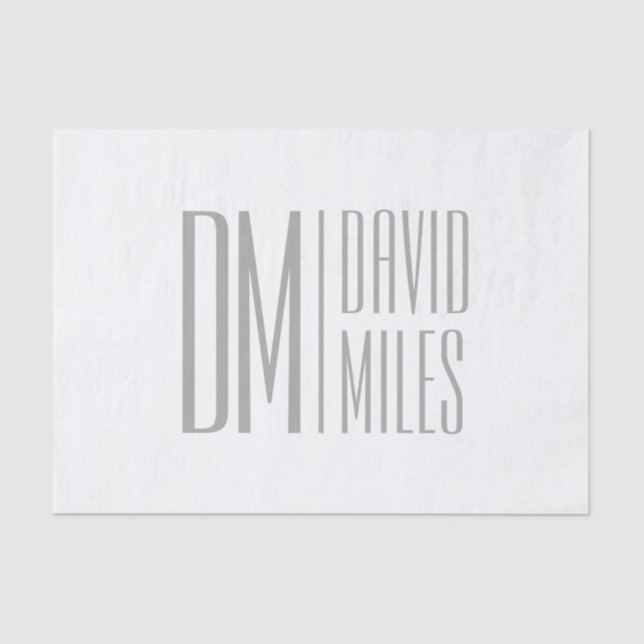 Papier Mousseline Logo Stylish Minimal & Modern Grey Initiales & Nom (Recto)
