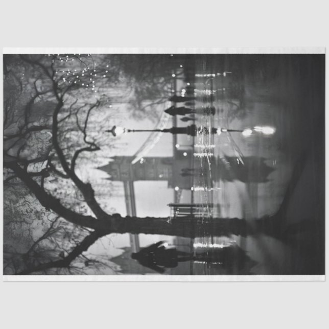 Papier Mousseline London Night Shot Street Black White Decoupage (Recto)