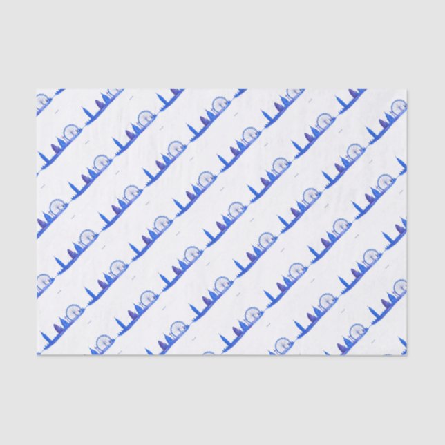 Papier Mousseline Londres bleu Angleterre motif skyline Cool tendanc (Recto)
