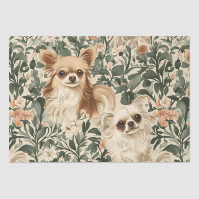 Papier Mousseline Long Haired Chihuahuas William Morris Découpage (Recto)