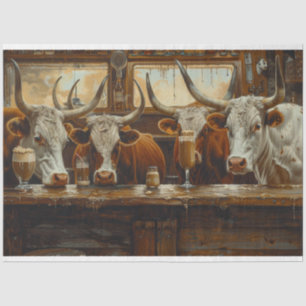 Papier Mousseline Longhorn Cows at the Western Dairy Bar Decoupage