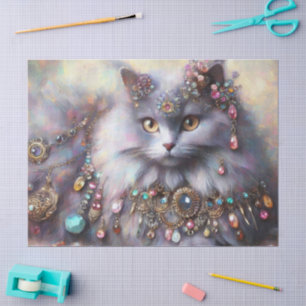 Papier Mousseline Longue cheveux gris Nebelung Chat Kitty Découpage