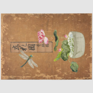 Papier Mousseline Lotus Blossom Rose Dragonfly Vintage Découpage Art