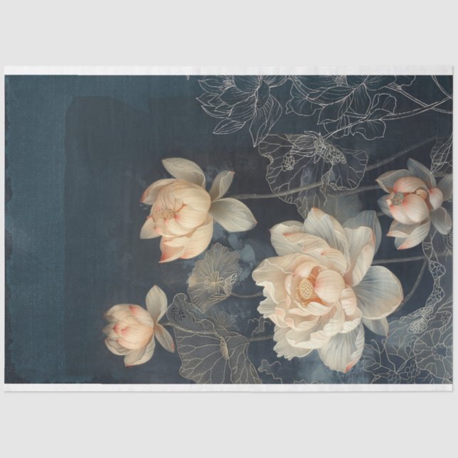 Papier Mousseline Lotus Flowers & minuit Bleu, Effets multimédias (Recto)