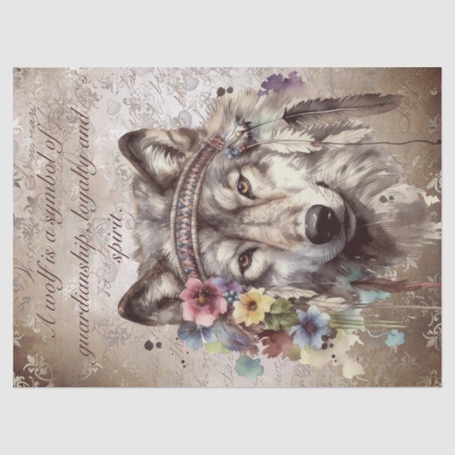 Papier Mousseline Loup amérindien (Recto)