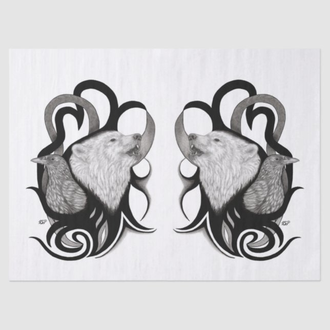 Papier Mousseline Loup blanc avec art tribal coréen (Recto)