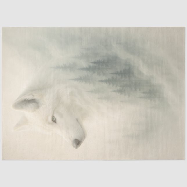 Papier Mousseline Loup Blanc Éthéré de l'Hiver Découpage (Recto)