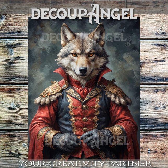 Papier Mousseline Loup d'Aristocratie avec un manteau rouge -Découpa (Créateur téléchargé)