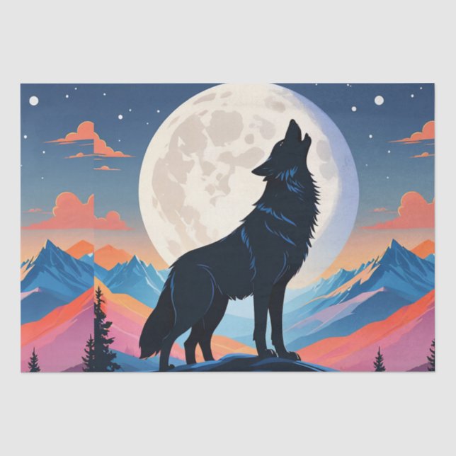 Papier Mousseline Loup hurlant Sur La Lune (Recto)