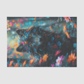 Papier Mousseline Loup noir floral