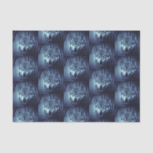 Papier Mousseline Loup sauvage magique aux yeux bleus Extraordinaire (Recto)