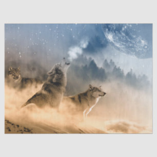 Papier Mousseline Loups hurlant sur la lune